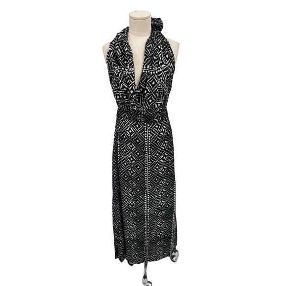 Noa Noa Dress Halter Draped Neck Maxi Black White Batik Print Size Medium - Picture 1 of 15